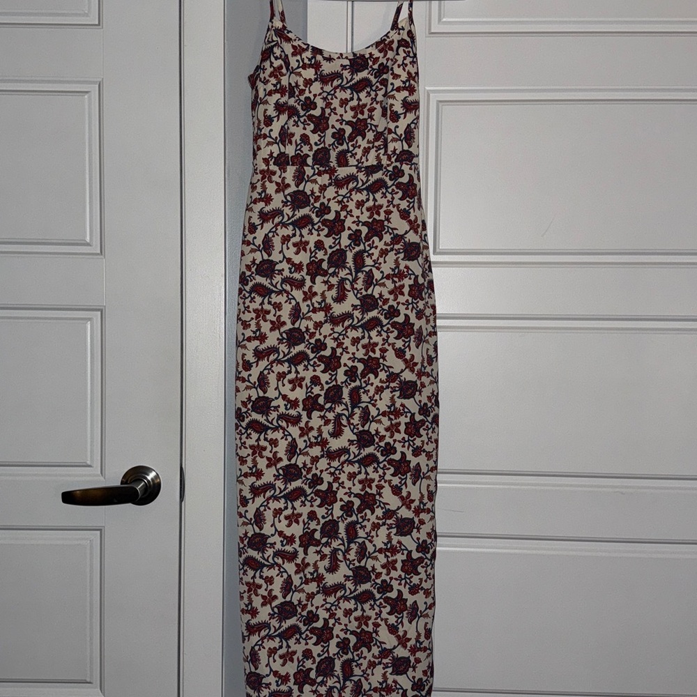Abercrombie & Fitch Cream Pink Slip Midi Dress